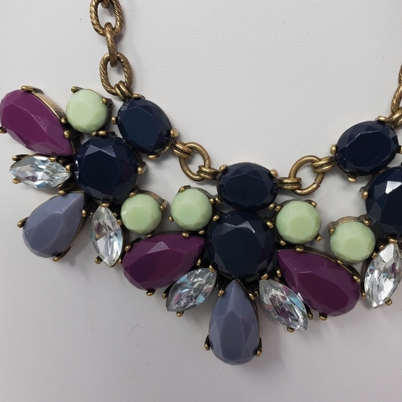 J. CREW MULTI-COLORED RHINESTONE STATEMENT NECKLACE WOMEN JEWELRY GREY PURPLE - Picture 5 of 12